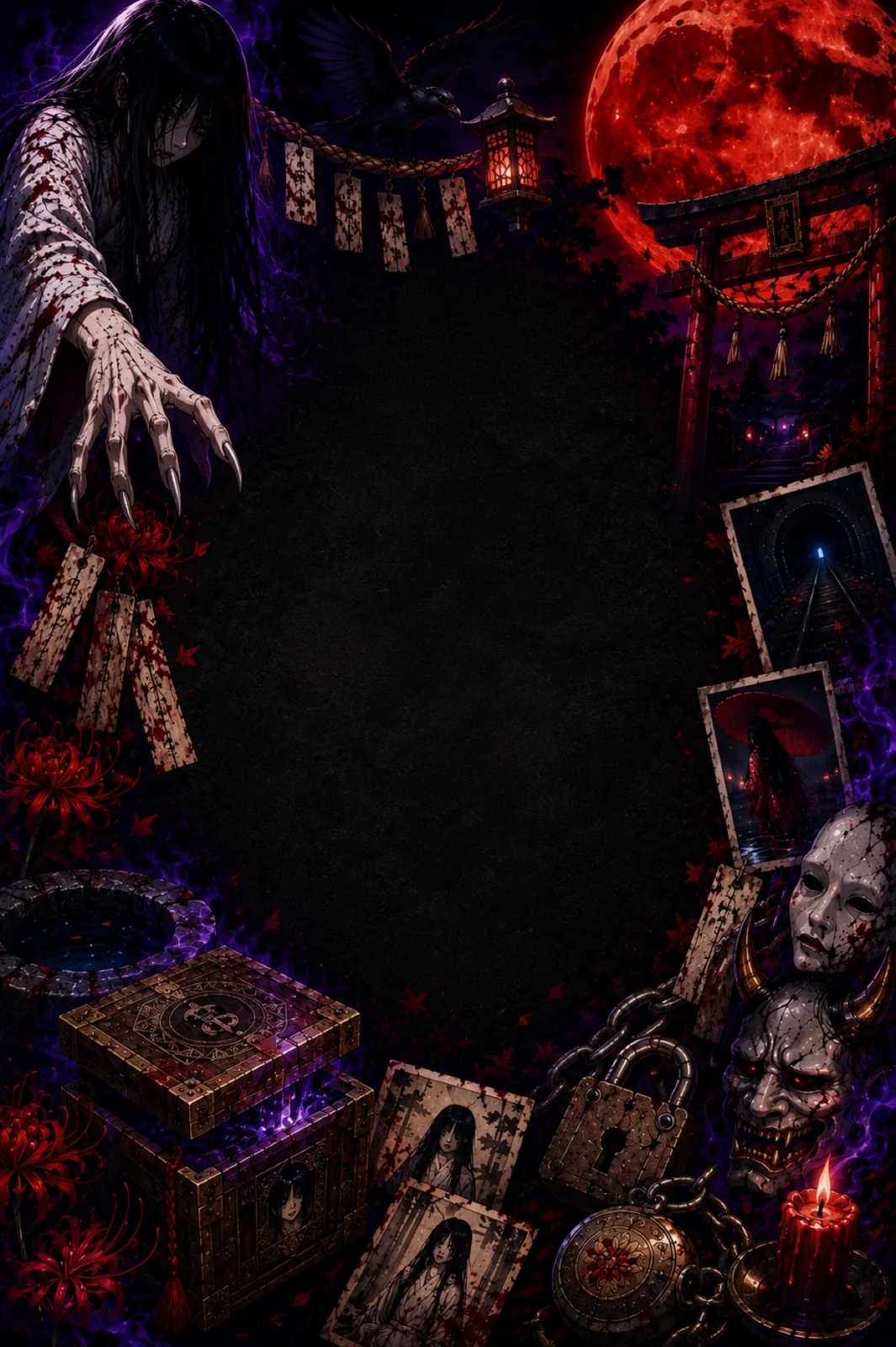 Illustrated Japanese horror artwork from The Midnight Compendium
